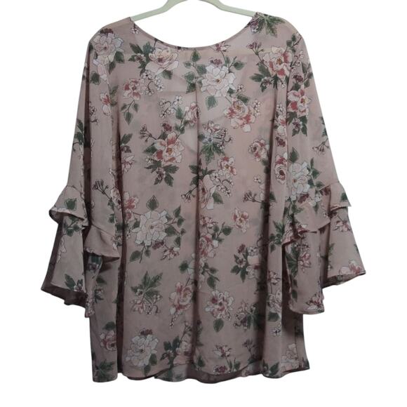 Torrid Blush Pink Floral Semi Sheer Chiffon Ruffle Bell Sleeve Plus Size 3 - Picture 1 of 9